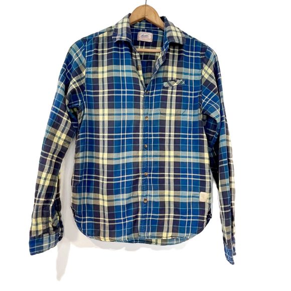 Scotch & Soda Mens' Blue Yellow Plaid Button Front Shirt Small - Picture 1 of 7